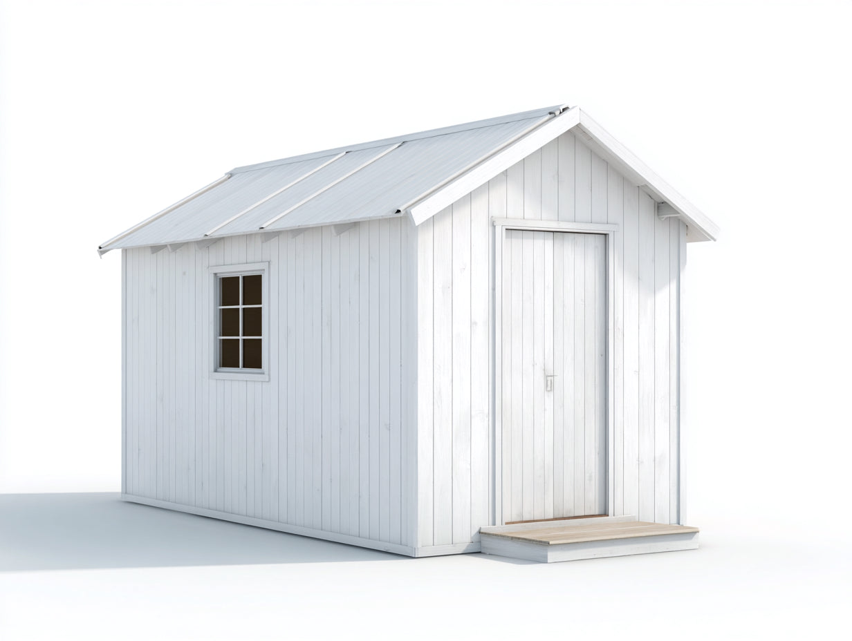 Abri de jardin - bois - 384x216x248 cm - blanc - style nordique