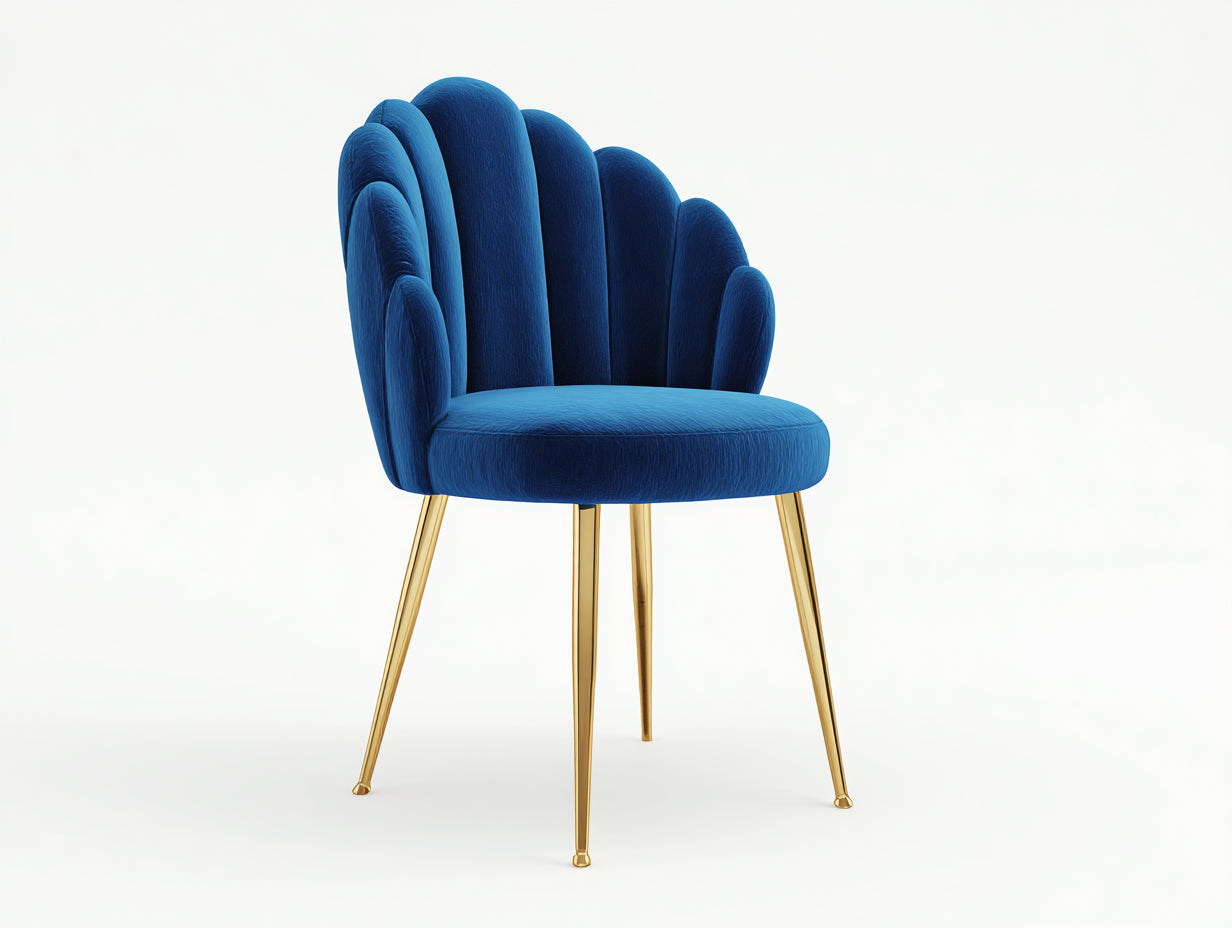 Fauteuil - velours - 70x66x88 cm - bleu-doré - design coquillage
