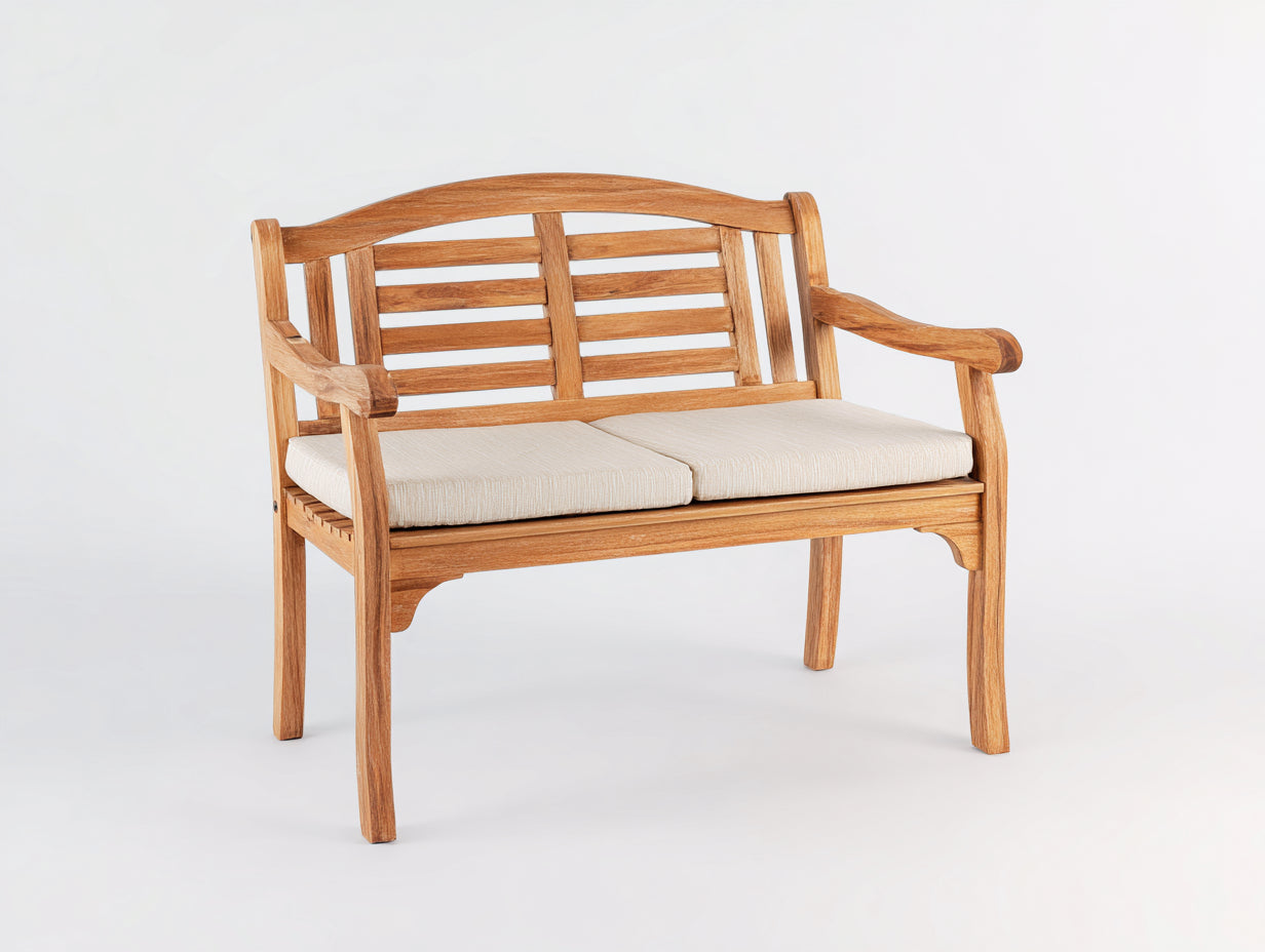 Banc de jardin - bois-tissu - 128x60x89 cm - brun clair-beige - style moderne