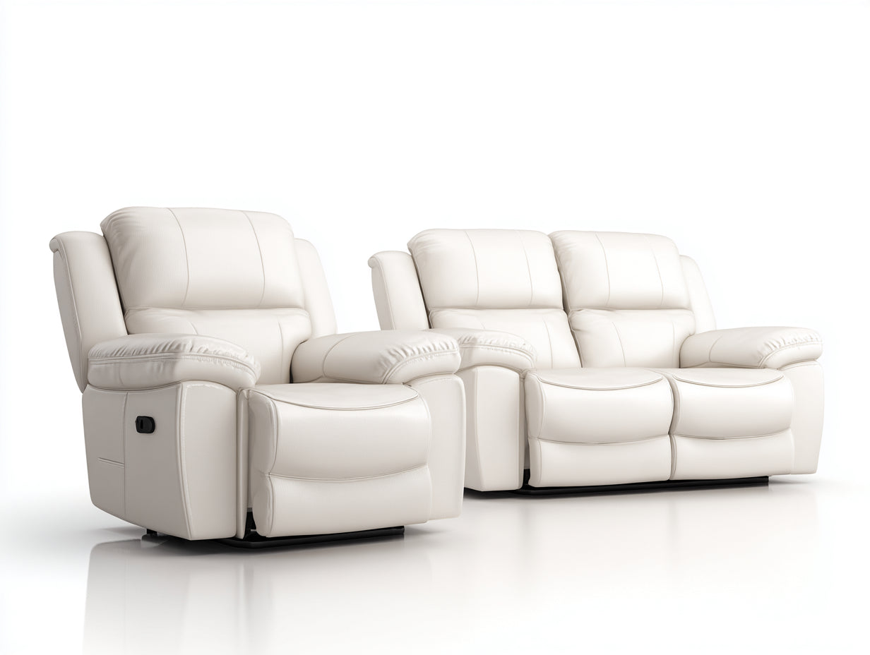 Ensemble de canapés - Similicuir - 176x97x101 cm - Blanc cassé - Style relaxation contemporain