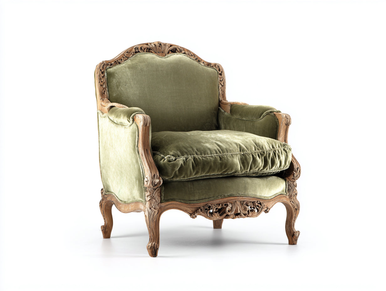 Fauteuil - bois-velours - 88x86x96 cm - vert-brun - style baroque