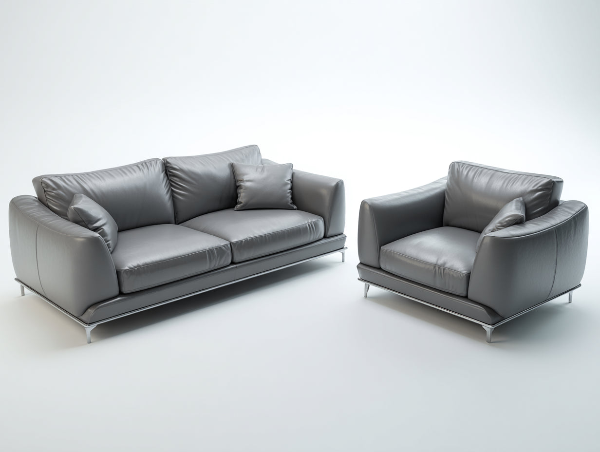 Ensemble de canapés - Cuir synthétique - 186x98x86 cm - Gris argenté - Design contemporain