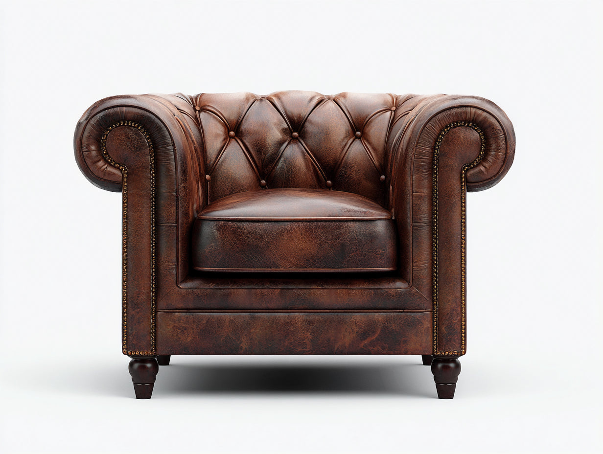 Fauteuil - similicuir - 112x94x80 cm - marron - style chesterfield