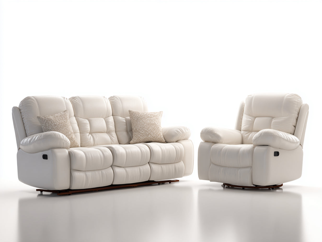 Ensemble de canapés - Similicuir - 214x98x103 cm - Blanc ivoire - Style relaxation familial