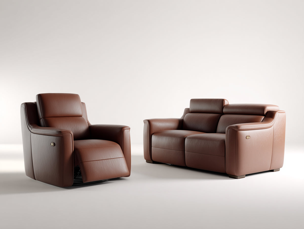 Ensemble de canapés - Cuir synthétique - 198x96x101 cm - Marron cognac - Relax contemporain