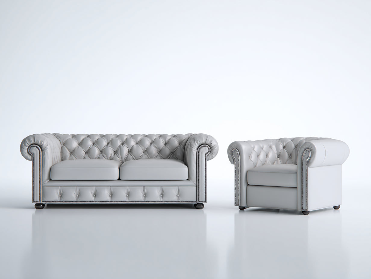 Ensemble de canapés - Cuir synthétique - 184x94x78 cm - Gris perle - Style rétro chic