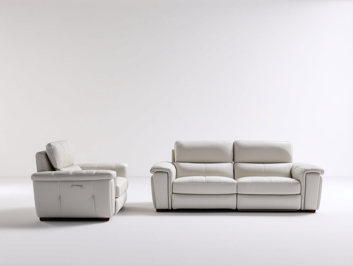Ensemble de canapés - Cuir synthétique - 208x94x99 cm - Blanc cassé - Moderne