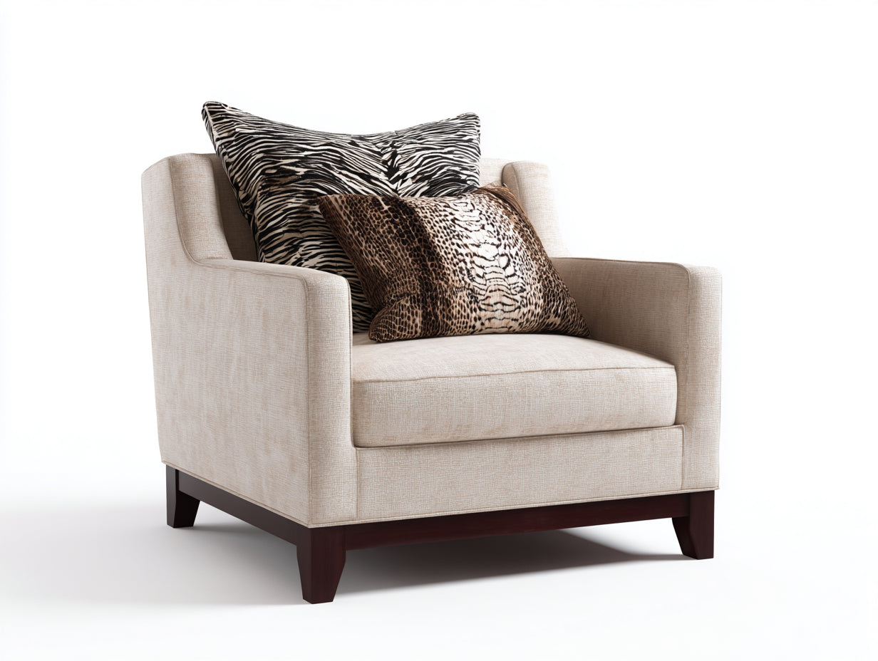 Fauteuil - tissu-bois - 94x88x82 cm - beige-brun foncé - style moderne