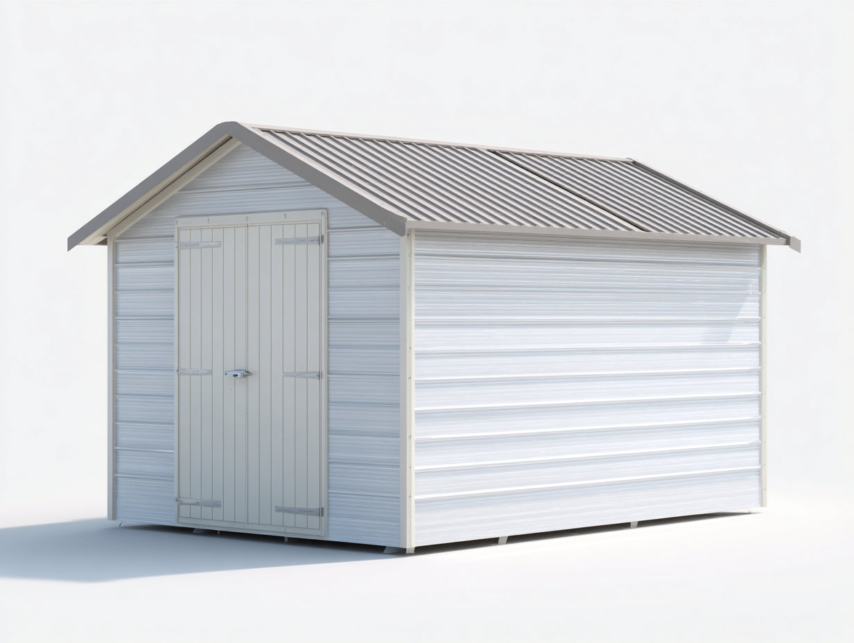 Abri de jardin - métal - 356x214x226 cm - blanc-gris - style contemporain