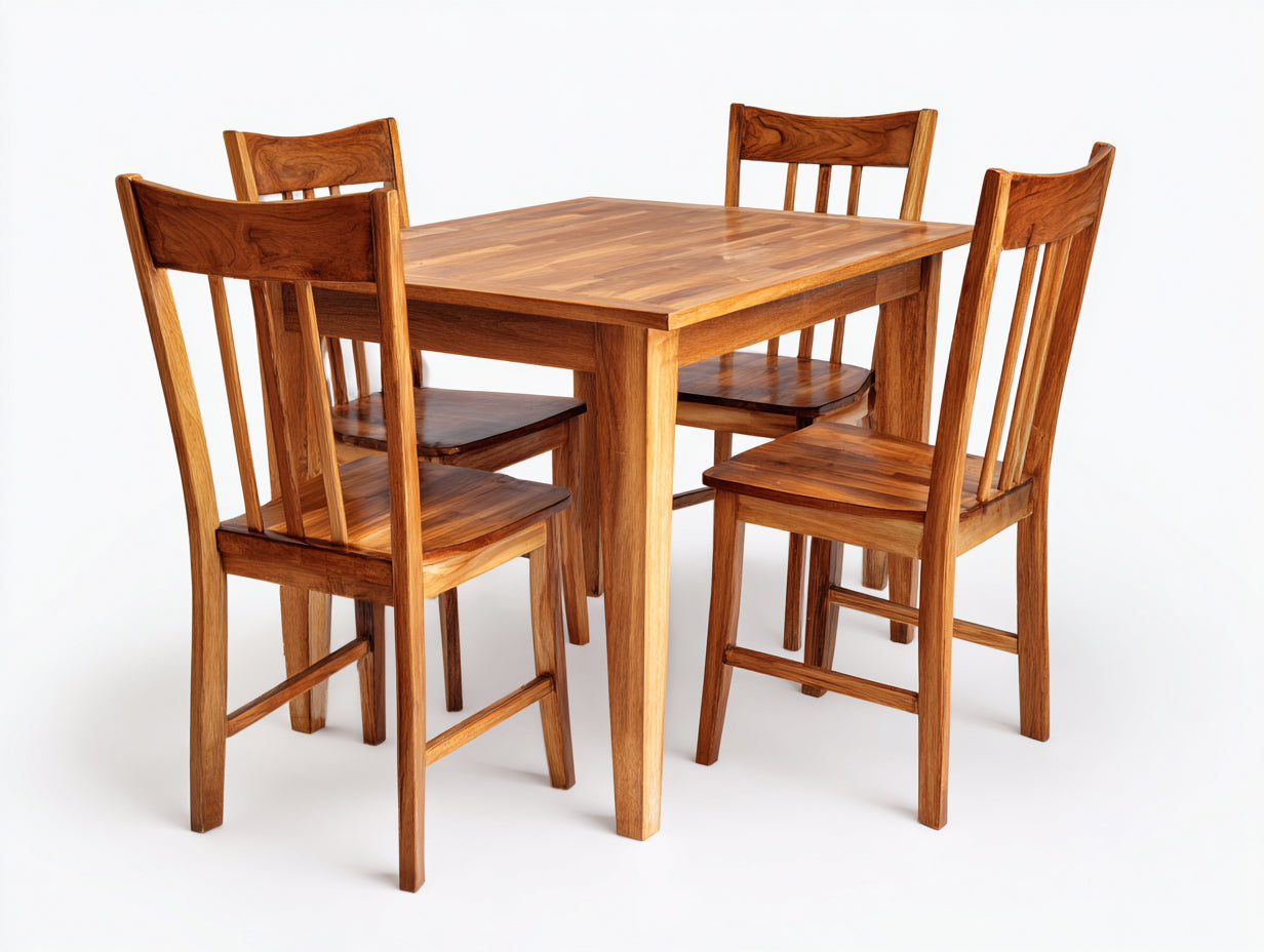 Salon de jardin repas - Bois - 90x90x76 cm - Brun naturel - Minimaliste
