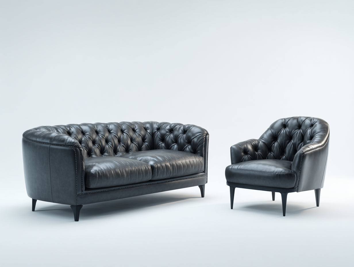 Ensemble de canapés - Similicuir - 192x90x82 cm - Gris anthracite - Style rétro moderne