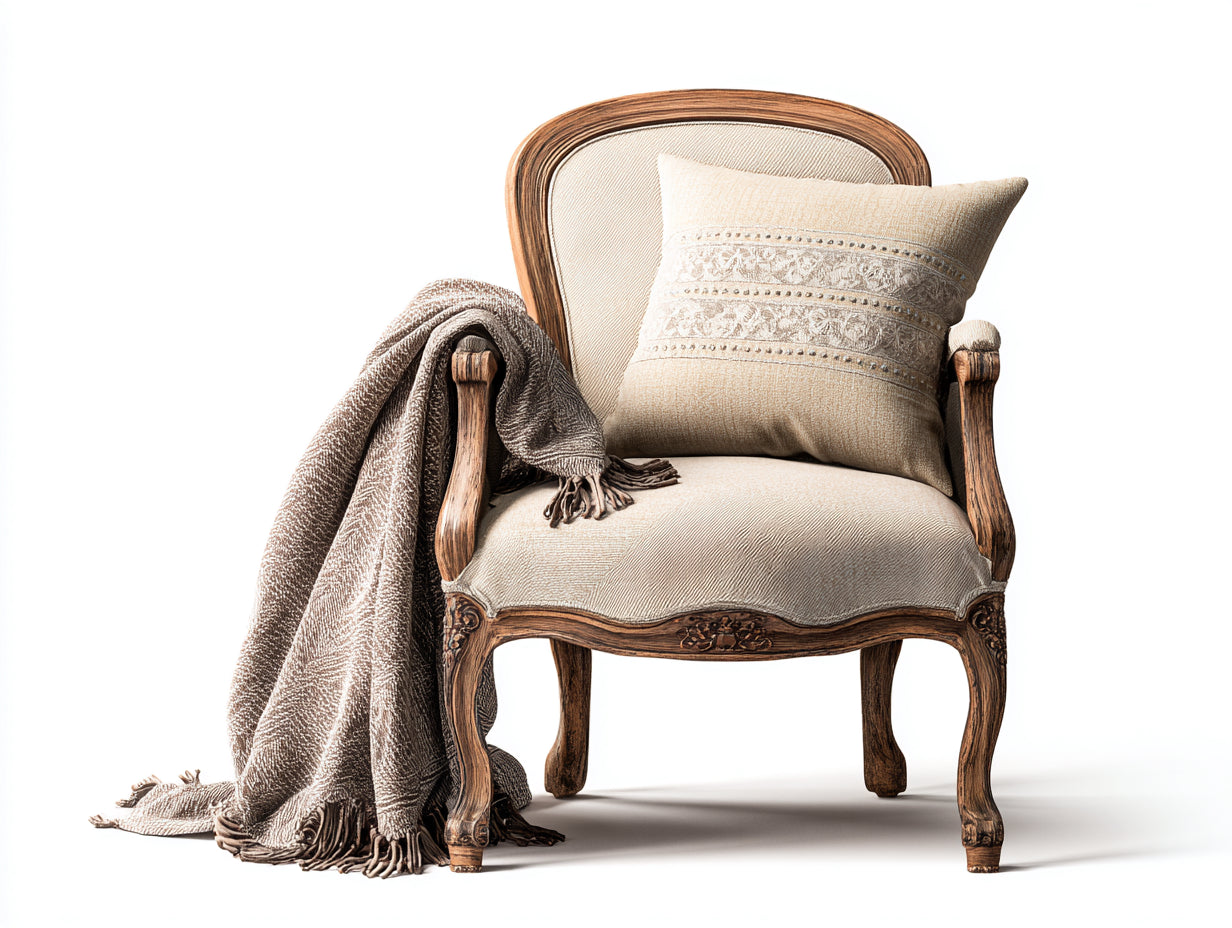Fauteuil - bois-tissu - 82x78x91 cm - beige-brun - style classique